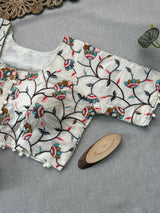 Wine Khadi Cotton Saree With Embrodery Work Stitched Blouse