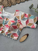 Grey Khadi Cotton Saree With Embrodery Work Stitched Blouse