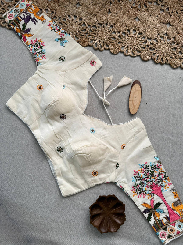 Vanika Pink Khadi Cotton Saree With Embrodery Work Stitched Blouse