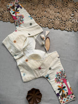 Vanika Golden Khadi Cotton Saree With Embrodery Work Stitched Blouse