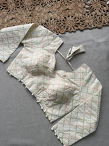 Peach Khadi Cotton Saree With Embrodery Work Stitched Blouse