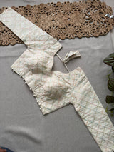 C Green Khadi Cotton Saree With Embrodery Work Stitched Blouse