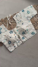 C Green Khadi Cotton Saree With Embrodery Work Stitched Blouse