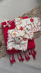 Red Handloom Cotton Saree With Embrodery Work Stitched Blouse